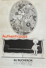PUBLICITE AU BUCHERON FILLETTE CANAPE SIGNE R. VINCENT DE 1924 AD PUB ART DECO