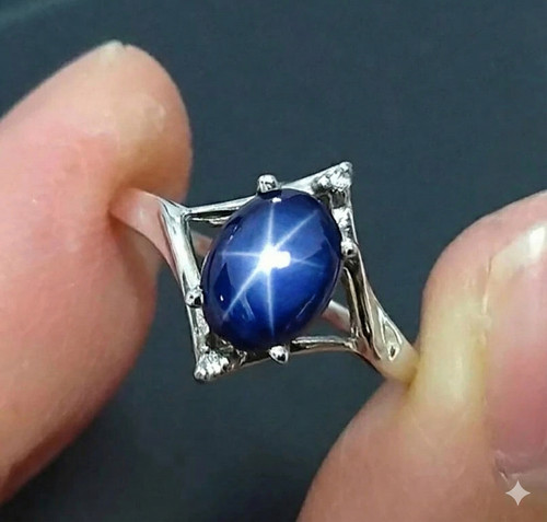 Bague saphir étoile bleue
