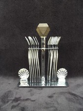 12 Fourchettes service à huîtres coquille Saint-Jacques en métal chromé art déco