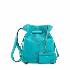 Sac seau Le Huit de Lancel turquoise dessin perforé - Grand modèle