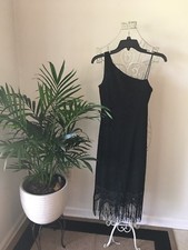 Super SexyOne Shoulder Black Fringe Bottom Evening Dress Sz SM