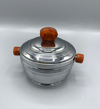 Ancien sucrier art déco en cuivre chromé et bakélite – signé MM modèle déposé