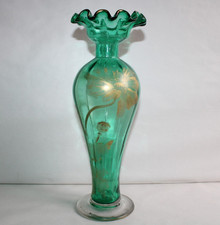 Ancien vase en verre peint doré fleurs pavot, style Legras, Art Nouveau, H 31 cm
