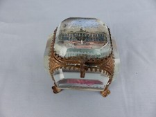 Ancienne boite à bijoux en verre biseauté NANCY HOTEL DE VILLE + capitonnage