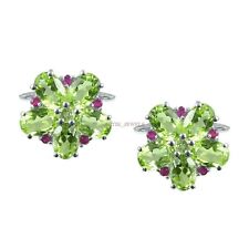 Naturel Péridot & Chauffé Rubis Gemme Avec 925 Argent Sterling Manchette #2454