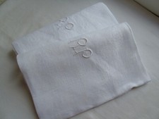 French set of 2 white cotton table linens "R P" monogram  vintage