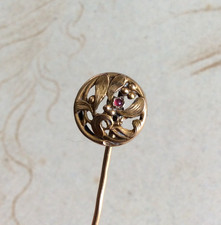 Epingle Cravate Foulard Gui Art Nouveau 1900 Plaqué Or Pierre Grenat