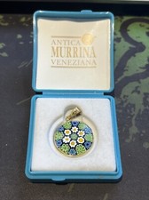 Antica Murrina Veneziana Vert Jaune Verre Millefiori Pendentif Original Bijoux