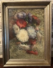 Ancienne huile impressionniste signée c.1880 Ecole Française : bouquet de fleurs