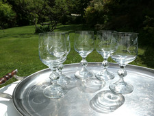 Lot 5 anciens Verres à pied en cristal taillé Art Déco - Vin