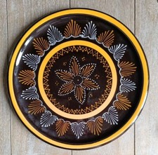 Assiette En Faience HB Quimper Décor De Fleurs Perlé / Marron Et Jaune.