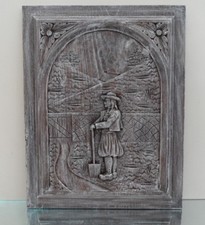 ANCIEN PANNEAU PLAQUE FRONTON BOIS SCULPTE VINTAGE ART BRETON BREIZH BOISERIE N2