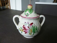 Joli SUCRIER POT à SUCRE ancien faïence KG LUNEVILLE 19e décor floral 