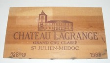FAÇADE BOIS CAISSE VIN CHÂTEAU LAGRANGE 1988 GCC MEDOC /31X17CM/ ANCIEN VINTAGE