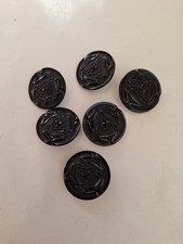 6 Anciens BOUTONS noirs 22mm en VERRE PRESSÉ  