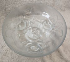 Coupe CENTRE DE TABLE ART DECO, DECOR DE ROSES VERRE PRESSE MOULE