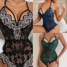 Ensemble de combinaison lingerie sexy avec dentelle soutien-gorge ouvert garnitu