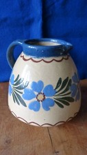 POTERIE Pichet Pot BLEU en terre cuite vernissée Décor de fleur Elchinger Alsace