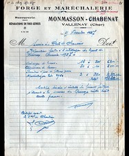 VALLENAY (18) FORGE & MARECHALERIE "MONMASSON & CHABENAT" en 1957