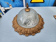 Plafonnier vintage en verre moulé & laiton doré Ø30 cm – luminaire années 50