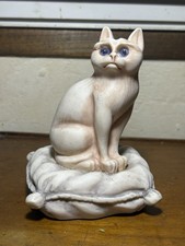 Figurine Sculpture Le Chat En Albâtre Sculpté Les Yeux Sulfure