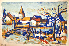 Franck Innocent - Village en Normandie lithographie signée