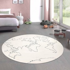 Tapis pour enfants effet haute profondeur motif carte du monde en crème