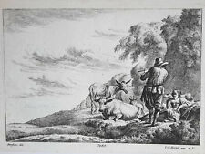 Joueur Flute GRAVURE Johann Georg Hertel BERCHEM Vache PATRE FLAGEOLET XVIII°