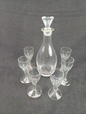 Trés ancien service à liqueur carafe + 6 verres à pied verre soufflé XIXeme