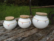 SERIE DE 3 POTS EMAILLES MARINE EMAIL VERITABLE NEUFS DECO UTILE ALIMENTAIRES