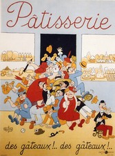 "PATISSERIE" Affiche d'intérieur originale entoilée (Litho DUBOUT 1956)  34x44cm