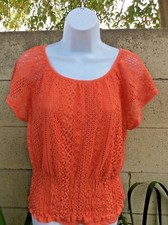 Roz & Ali Women Blouse Small Orange 65% Cotton 35% Nylon