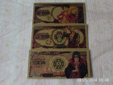  2 Billets gold doré One Piece + 1 naruto - rare Collector - TBE
