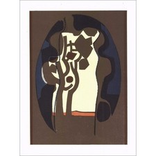 MINAUX André - Lithographie originale "Composition au fond brun I" 27x21cm - 197