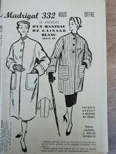 ANCIEN PATRON MADRIGAL N° 332 MANTEAU LONG & 3/4  ANNEE 1950 TAILLE 44