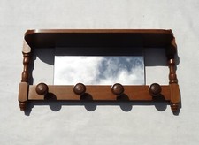 Porte-manteau mural vintage français milieu du siècle avec miroir et étagère 3529