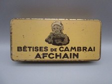 Boite en tole publicitaire ancienne " bêtises de Cambrai - AFCHAIN "