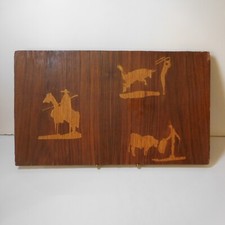 Tableau bois marqueterie gravure corrida tauromachie vintage fait main N8408