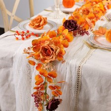 Guirlande d'automne 75 pouces artificielle avec soie réaliste comme fleurs et f