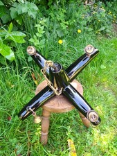 Ancien lustre suspension 4 ampoules céramique noire et dorée années 1940/1950