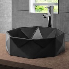 Vasque à poser céramique noir lavabo comptoir design ronde moderne Ø 420x135 mm