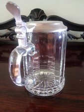 ALWE CRISTAL - Chope Bock à bière à facettes - monture acier brossé - 1000g !