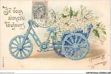 AJRP10-0996 - FLEURS - MYOSOTIS BLEUES ET BLANCHES VELO TRICYCLE