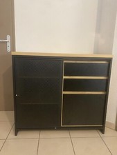 meuble de cuisine Boston noir métallique et bois 6 espaces de rangement 