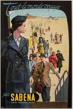 Original Aviation Poster - Travel the World - Sabena - Belgium - Airport - 1950