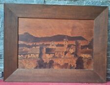 Tableau En Marqueterie Sur Bois Paysage Village. Signé Clauss Spindler