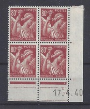 IRIS N° 431 - Bloc de 4 COIN DATE - NEUF SANS CHARNIERE - 17/4/40 - 1 Point
