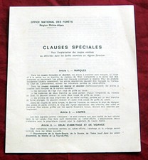 Rare. Collector. Office National des Forêts. Clauses spéciales 1967.