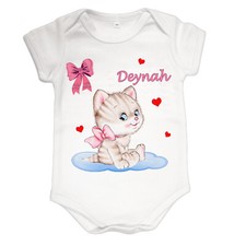 Body bébé chat mignon fille personnalisé avec prénom réf 98  manches courtes