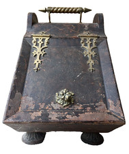 Charbonnière XIXème, seau à charbon, accessoire de cheminée, tôle et bronze